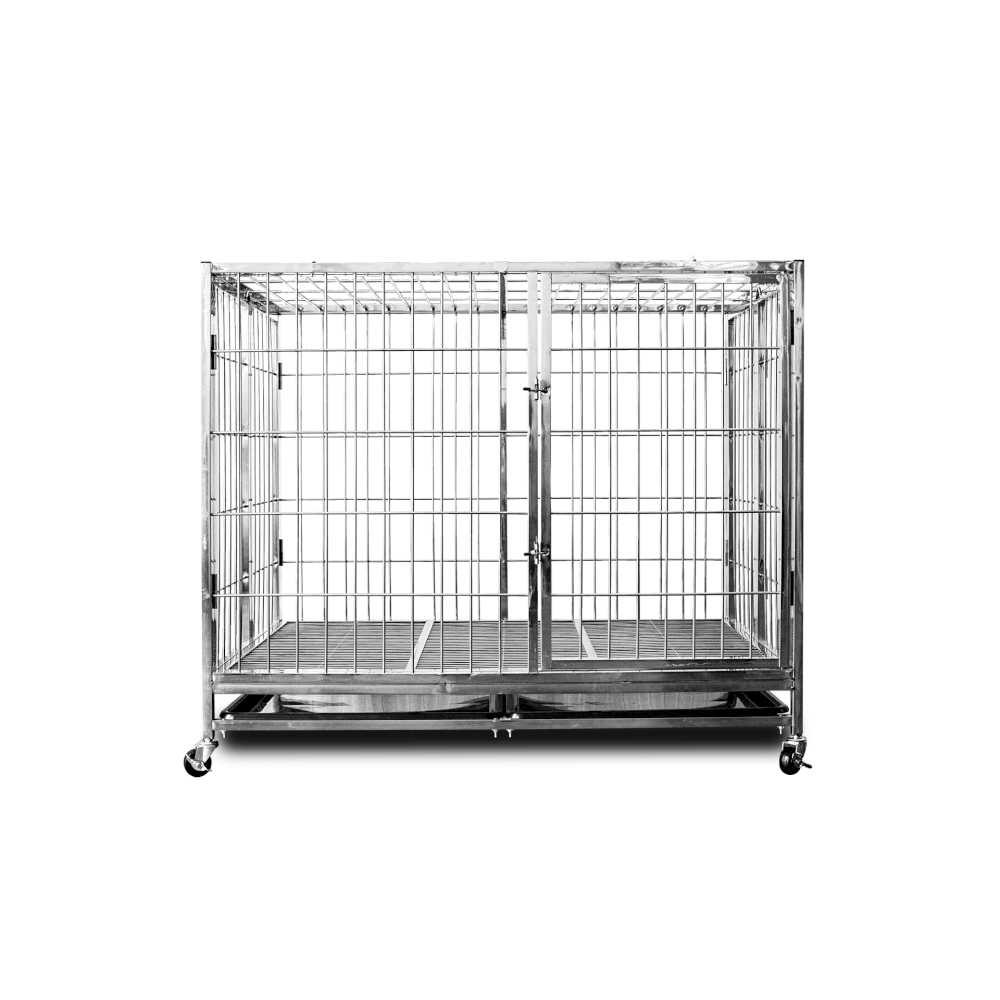 กรงสแตนเลส 202 PAWRADISE รุ่นท่อตัน (พับได้) SIZE L ขนาด : 108 X 72 X 92 CM